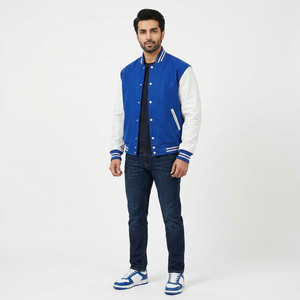 Custom Logo College <b>Baseball</b> Varsity <b>Jacket</b> Stand Collar Front Logo PU Sleeve Wool Bomber <b>Men</b> Letterman OEM School Uniform - Product Image 1