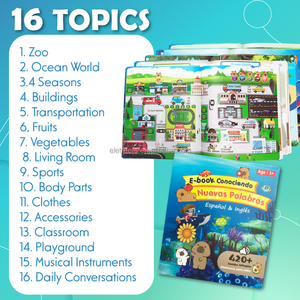 ELETREE 420 mots, livre électronique bilingue <span class=keywords><strong>espagnol</strong></span> et anglais, Conociendo Nuevas Palabras, jouet éducatif musical, livre sonore pour enfants - Product Image 3