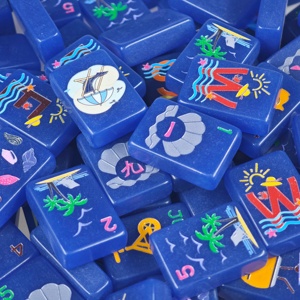 Jeu de Mahjong Créatif Thème <span class=keywords><strong>Plage</strong></span> d'Été Bleu Profond – Tuiles de Remplacement pour Soirées Mahjong - Product Image 5