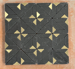 MARQUINA màu đen và thassos Trắng Inlay Brass bằng tia nước đá cẩm thạch Gạch <span class=keywords><strong>Mosaic</strong></span> hoa mẫu cho nhà bếp backsplash và nội thất - Product Image 5