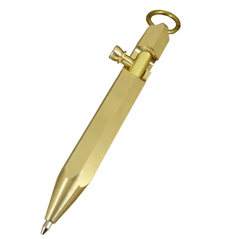 ACMECN Gun Style Rifle Ball Pen Hand製42グラムMetal Heavy Hexagonal Copper Ballpoint Pen 90ミリメートルMini Short PenとKey Ring