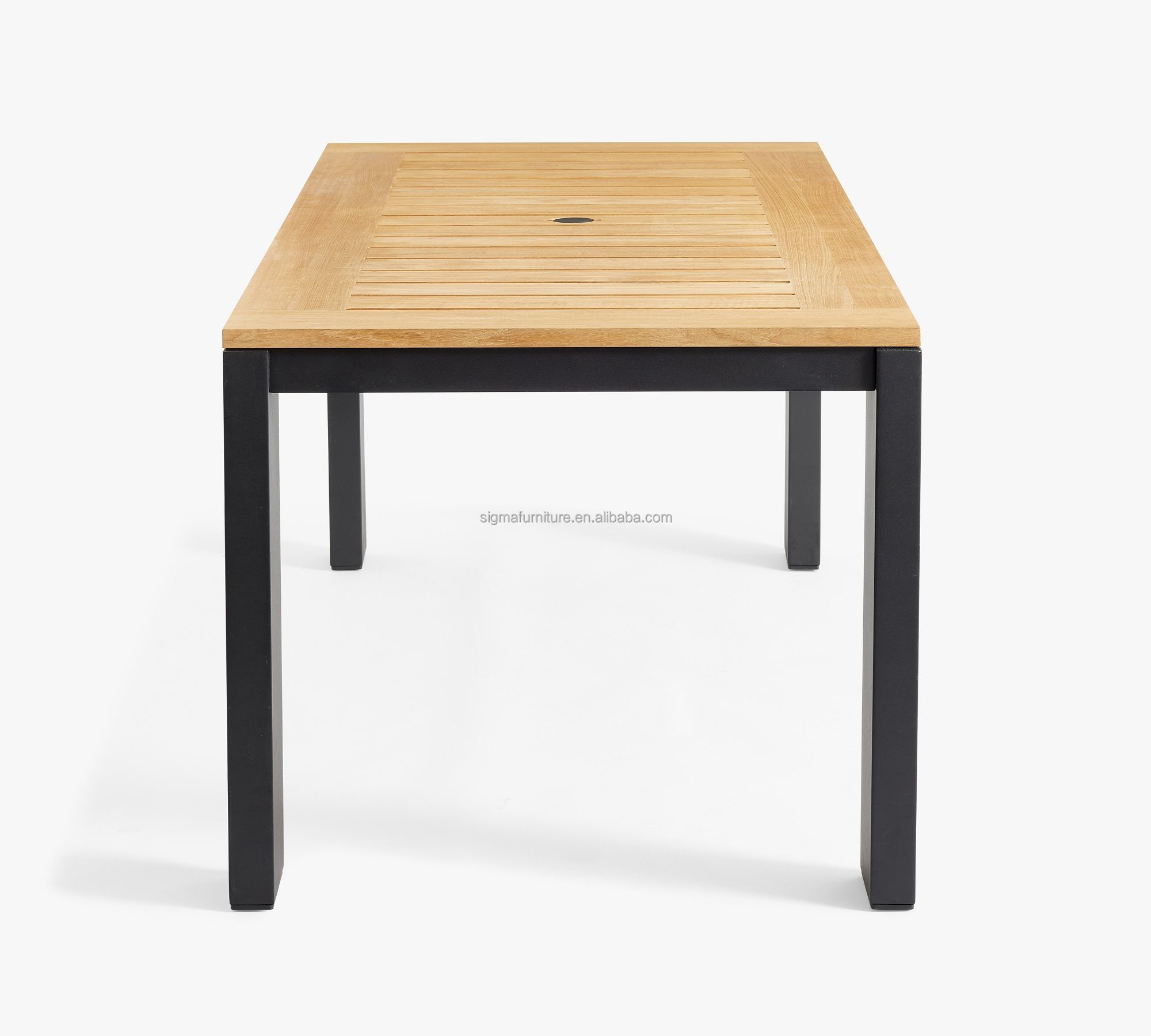 All weather outdoor aluminum alloy garden rust-proof dining table with teak wood on the table top