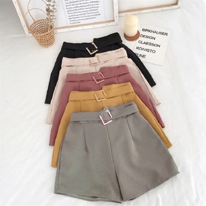 Pantaloncini da ufficio estivi coreani a vita elastica da donna <span class=keywords><strong>Mini</strong></span> pantaloncini a vita alta con cintura a gamba larga e <span class=keywords><strong>Sexy</strong></span> pantaloncini da ufficio tinta unita - Product Image 3
