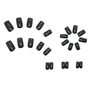 Faux ongles carré<span class=keywords><strong>s</strong></span> noirs brillants à presser, 10 pièces, tendance, couleur unie, noir vif, style européen, pour nail art - Product Image 4