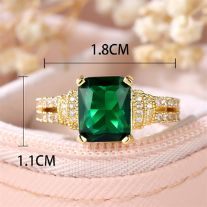 Green Crystal <strong>Square</strong> Stone <strong>Engagement</strong> <strong>Rings</strong> for Women Yellow Gold Color Wedding Band Jewelry May Birthstone Mother's Day Gifts - Product Image 4