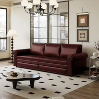 Canapé-lit convertible 3-en-1 durable, 93,7 pouces, style Chesterfield, avec revêtement en similicuir et garniture cloutée