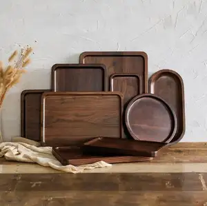 Vassoio di frutta rettangolare in legno di noce nera creativo per la decorazione domestica rurale