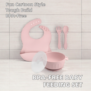 Wholesale New Baby <b>Weaning</b> <b>Set</b> BPA Free Silicone 4-Piece Bamboo Suction Bowl Spoon Cartoon Pattern Baby Feeding <b>Set</b> Eco-Friendly - Product Image 2