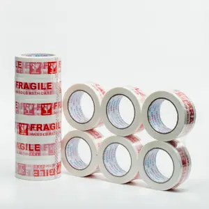 6パック赤い警告言葉光沢のある壊れやすいテープ強化アクリル粘着カートンシーリングテープ