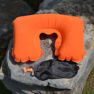 Oreiller de voyage gonflable en forme de U, multicolore aléatoire, 28x28x14cm, floqué, portable, léger, pour le camping - Product Image 3