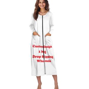 Hot <strong>Sale</strong> Custom Keep Warm in Autumn Winter Casual Soft <strong>Pajamas</strong> Long Sleeve Zipper Nightdress Cartoon Print <strong>on</strong> Demand - Product Image 3