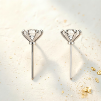 Élégantes boucles d'oreilles clous halo à six griffes avec diamants de laboratoire, en or blanc 9K/12K/14K plaqué rhodium, certifiées IGI, classiques et délicates