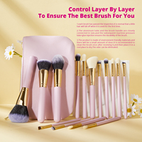 Ensemble de pinceaux de maquillage GRACEDO Vegan Pink 15 pièces avec manche en bois et poils synthétiques - Personnalisable avec une étiquette privée - Idéal pour les voyages - Professionnel