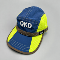 Casquette de course QKD 3D brodée en velours côtelé et nylon respirant et imperméable, ajustable, pour hommes et femmes, bleu marine et jaune fluo, pour l'extérieur