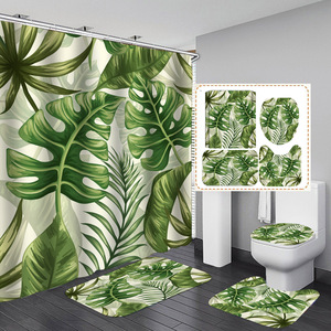 Ensemble <span class=keywords><strong>de</strong></span> 4 pièces imperméable et écologique à motif personnalisé <span class=keywords><strong>de</strong></span> feuilles tropicales, rideau <span class=keywords><strong>de</strong></span> douche et tapis <span class=keywords><strong>de</strong></span> <span class=keywords><strong>salle</strong></span> <span class=keywords><strong>de</strong></span> <span class=keywords><strong>bain</strong></span> lavables - Product Image 5
