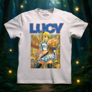 T-shirt pour adulte Fairy Tail Lucy Heartfilia And Celestial Spirits, blanc, sous licence officielle, manches courtes, coupe régulière - Product Image 2
