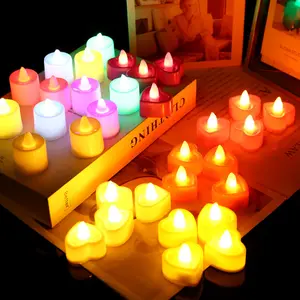 24pcs Plástico LED Chá Luz Favores Da Vela Amor Do Coração Forma Rodada Led Várias Cores Luz para Decoração Do Casamento Do Feriado