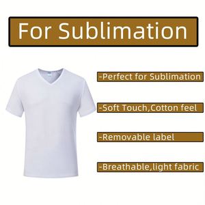 T-shirts de sublimation en gros, 100% polyester, vierges, col en V pour hommes - Product Image 2