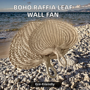 Éventail à main en <span class=keywords><strong>raphia</strong></span> naturel Buri Style Boho en forme de feuille Fabriqué à la main Tenture murale écologique Maison Art Déco pour la décoration de mariage à la plage - Product Image 3