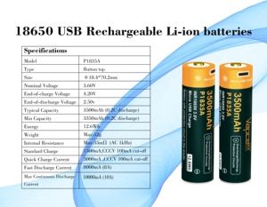 Bateria Recarregável USB Vapcell P1835A 18650 de Alta Capacidade 3500mAh, Potência Forte 10A P1835A para Lanterna e Produtos Digitais - Product Image 2