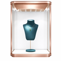 Vitrine de présentation de bijoux en verre trempé doré de luxe avec éclairage LED, dimensions personnalisables pour magasin
