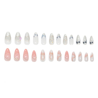 24 Pièces Ongles Artificiels Forme Amande avec Ligne Dorée, Cœur Nœud et Dégradé, Couverture Complète, Ongles à Pression pour Doigts, Fournisseur en Gros