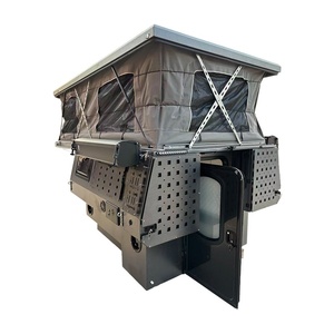 Caisse arrière grise de forme spéciale pour pick-up, aménagée en espace de vie pour voyages en autonomie et camping en extérieur, modification de coffre de véhicule - Product Image 1