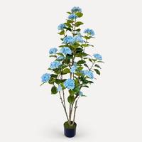 Pohon Hydrangea Buatan dalam Pot, Bunga Buatan Biru Putih Ungu untuk Dekorasi Rumah, Hotel, Pernikahan, Grosir