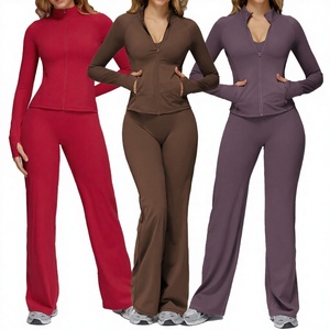 XW-AJK8002+ACK8002 Ensemble de sport 2 pièces pour femme, legging ample respirant à taille haute avec poche zippée et extensible dans les quatre sens - Product Image 3