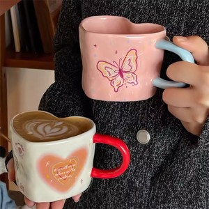 Valentines Day Couple Lover Gift Porcelain Coffee Tea Cup Cute Heart Shaped Ceramic Mug - Product Image 1