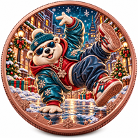 Pièce de monnaie commémorative de Noël personnalisée en cuivre pur 999 de 1 oz, motif animaux (ours), en boîte cadeau, impression UV 3D en relief, objet de collection