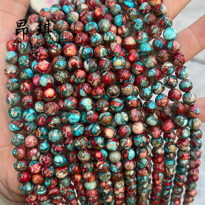 Gran oferta de cuentas de piedras preciosas naturales pulidas de <span class=keywords><strong>jaspe</strong></span> imperial rojo <span class=keywords><strong>azul</strong></span>, cuentas de <span class=keywords><strong>jaspe</strong></span> imperial sueltas redondas para hacer pulseras - Product Image 2