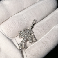 Pendentif Croix Gothique Personnalisé en Argent Sterling 925 Entièrement Micro-Pavé de Moissanite VVS, Style Hip Hop Chrétien pour Collier