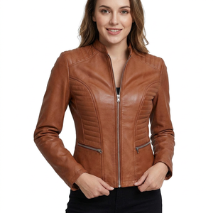 <b>Leather</b> Biker <b>Jacket</b> Cotton Filling Zipper Closure Lapel-O-Neck Collar <b>Long</b> Sleeves Zip Pockets Multiple New Arrival <b>Jacket</b> - Product Image 1