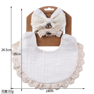 Ensemble bandeau en dentelle et nœud Boho pour nouveau-né bave salive serviette de bain mousseline bandana pour bébé filles - Product Image 4