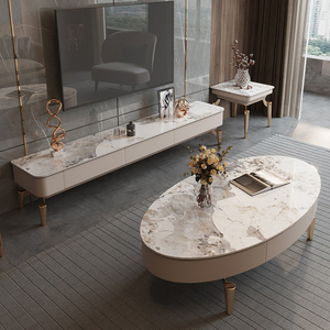Latest Design Living Room Furniture Luxury <strong>Tv</strong> <strong>Stand</strong> and Coffee Table Set <strong>Oval</strong> Coffee Table and Square <strong>TV</strong> <strong>Stand</strong> Combination - Product Image 1