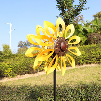 Tourniquet éolien cinétique solaire en métal en forme de tournesol orange, décor de jardin rotatif 3D, lumières LED multicolores, étanche