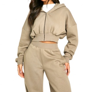 OEM Customizable Eco-Friendly Women's Sporty Streetwear Sweating for Joggers <b>Set</b>-Pullover Oversized Hoodie Zipper <b>Knit</b> - Product Image 1