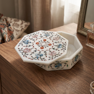 Stonecrafts International Indian Supply Custom Marble Jewelry <b>Box</b> Florals Accents for Modern Homes <b>Gifting</b> Directly Priced India - Product Image 1