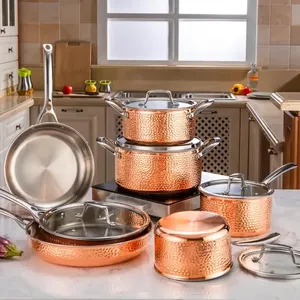 ty-Kitchenware Rose Gold Hammered Tri-Ply Stainless Steel <b>Cookware</b> <b>Set</b> Gas & Induction Compatible Eco-Friendly - Product Image 4