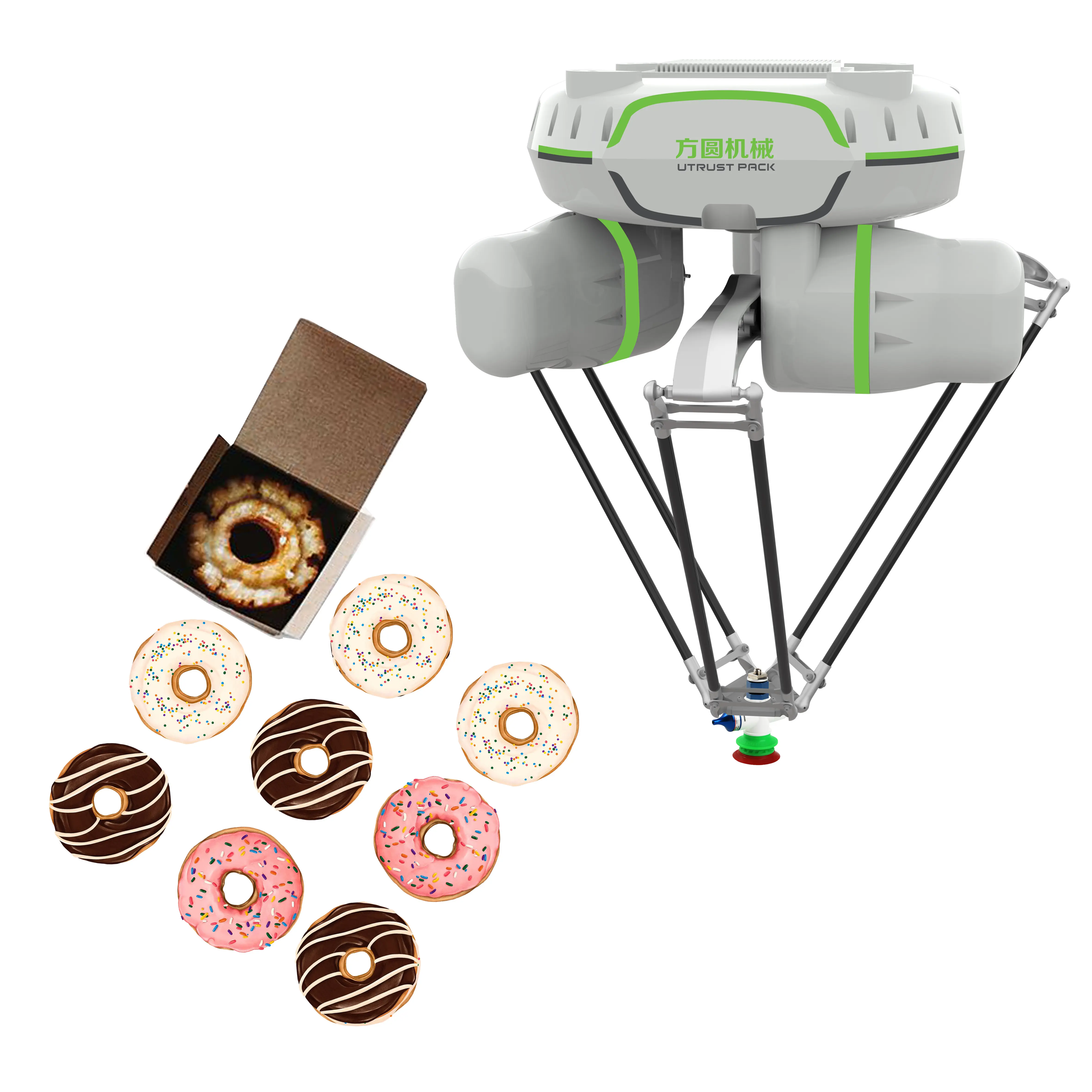 automat programmable 3+1 Axis industrial assembling sorting pick and place cookies cake donut favor boxes delta robot