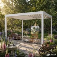 Pergola en profilés métalliques en aluminium, élégante, luxueuse, moderne, carrée, avec revêtement en poudre, durable, imperméable, résistante au vent, protection UV