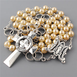 Rosario da sposa con crocifisso in metallo color argento 8mm rosario di perle di vetro con anelli di unità perline di nostro padre dio benedica il nostro matrimonio - Product Image 2