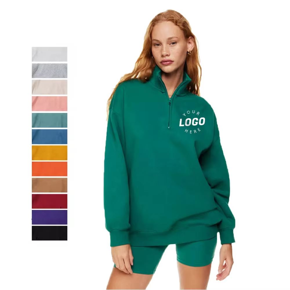 Custom High Quality Half Quarter Zip Sweatshirt Women Long Sleeve Stand Collar Blank Pullover Cotton Shirts Clothes Gym Factory