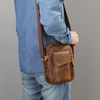 Tas Selempang Kulit Asli Vintage Eropa dan Amerika Kulit Kuda Crazy Horse Tas Mini Messenger Pria