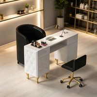Mobilier de Salon de Beauté Moderne, Ensemble de Table et Chaise de Manucure en Bois Rose, Table à Ongles en Cuir Monoplace de Luxe à Vendre
