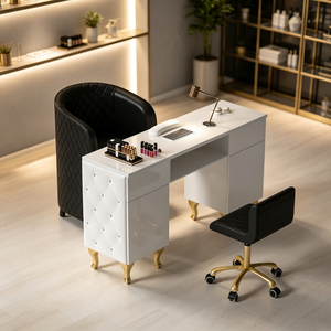 Perlengkapan Salon Kecantikan Modern Meja Manikur Kayu <span class=keywords><strong>Pink</strong></span> Set Kursi Mewah Kursi Tunggal Kulit Meja Kuku untuk Dijual - Product Image 3