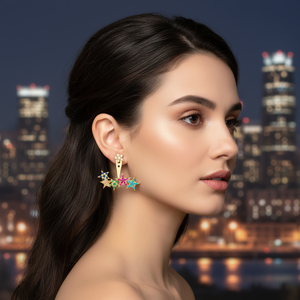 Cluster of Star Earring Colorful Star Earring Double Side Earring Turkish Wholesale Handmade 925 Sterling <b>Silver</b> Jewelry - Product Image 3