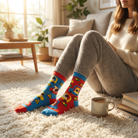 Chaussettes fantaisie personnalisées en gros, chaussettes en coton colorées asymétriques AB assorties pour filles, motif chiot mignon