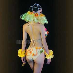 Bikini Sexy con flores para mujer, <span class=keywords><strong>Gogo</strong></span> vestido de baile, tocado de diamantes de imitación, disfraz de Mardi Gras para Bar, baile en barra, baile de salón, danza del vientre - Product Image 4